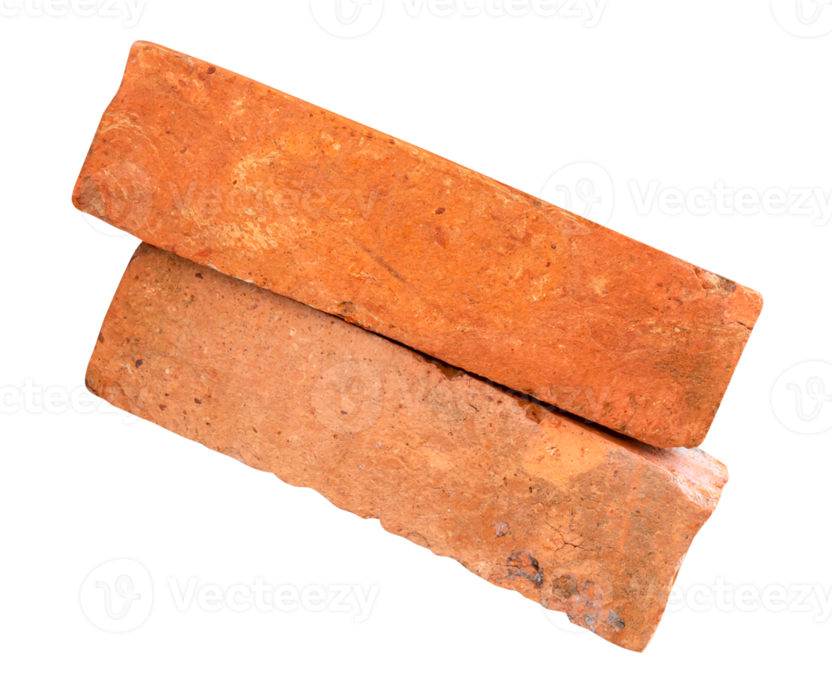 Top view of old red or orange bricks in stack isolated with clipping path in file format png