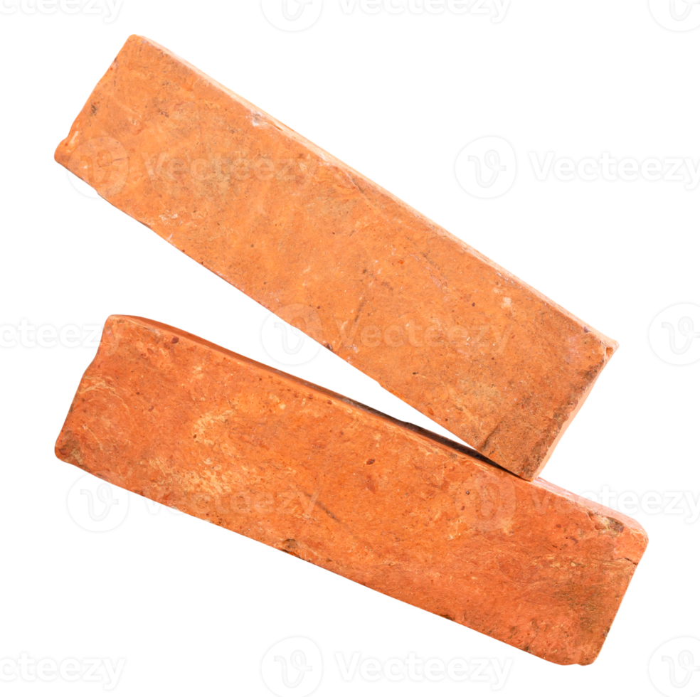 Side view of old red or orange bricks in stack isolated with clipping path in file format png