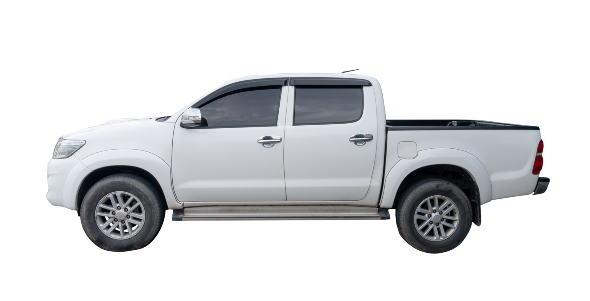 Side view of white pickup truck isolated with clipping path in file format png
