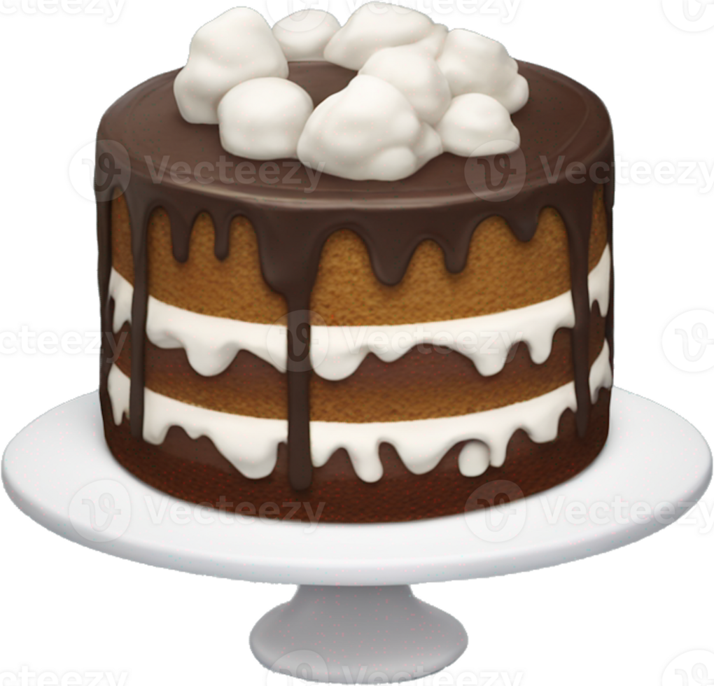 A cake with chocolate frosting and marshmallows on top png