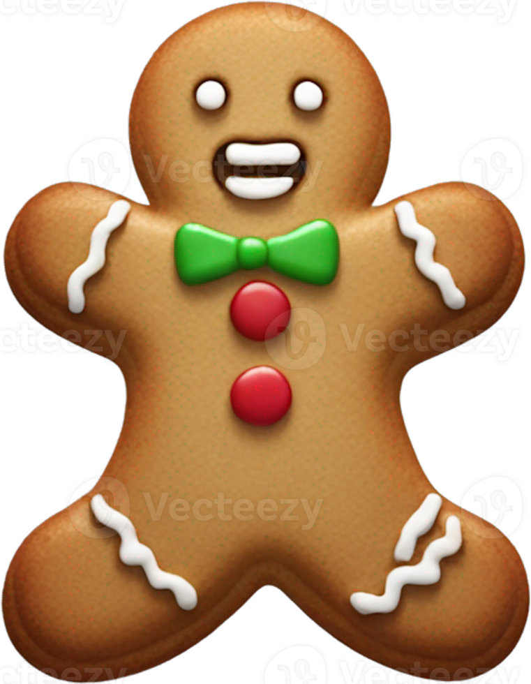 A gingerbread man with a bow tie and green bow tie png