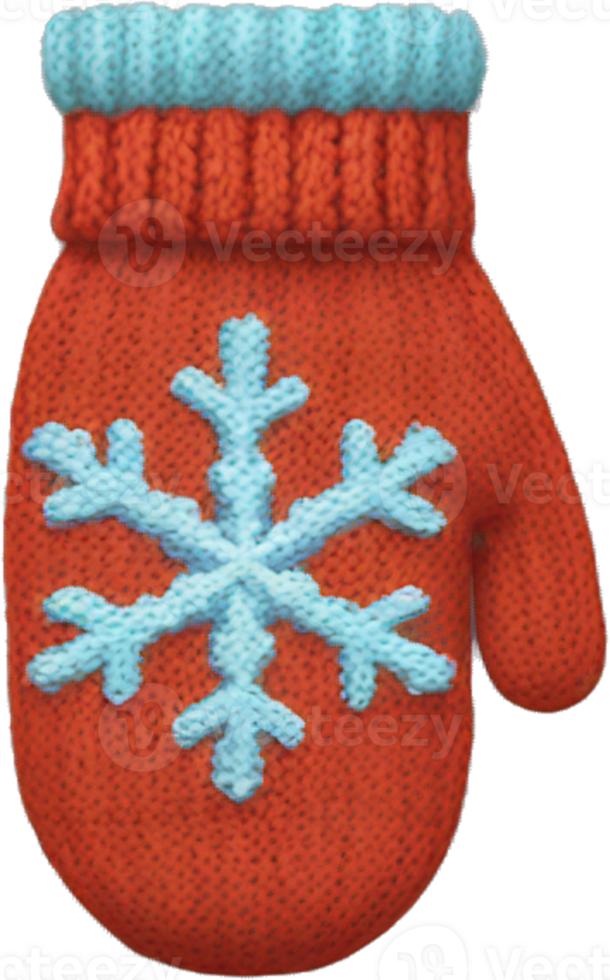 A knitted mitten with a snowflake on it png