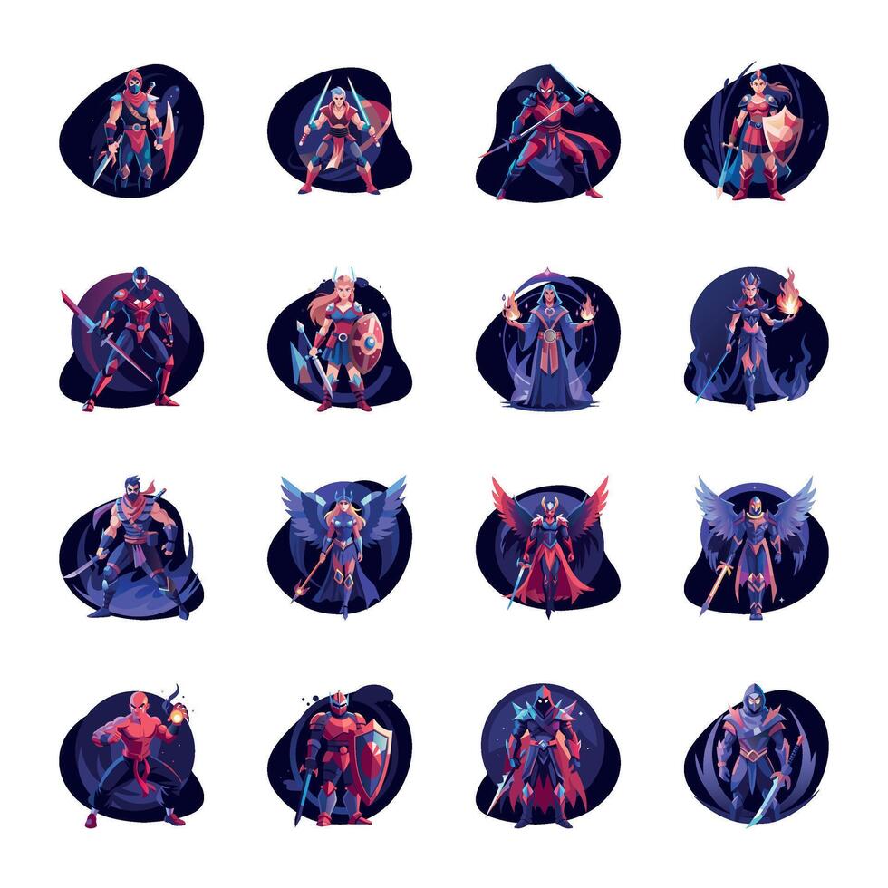 Collection of Fantasy Characters Flat Illustrations vector
