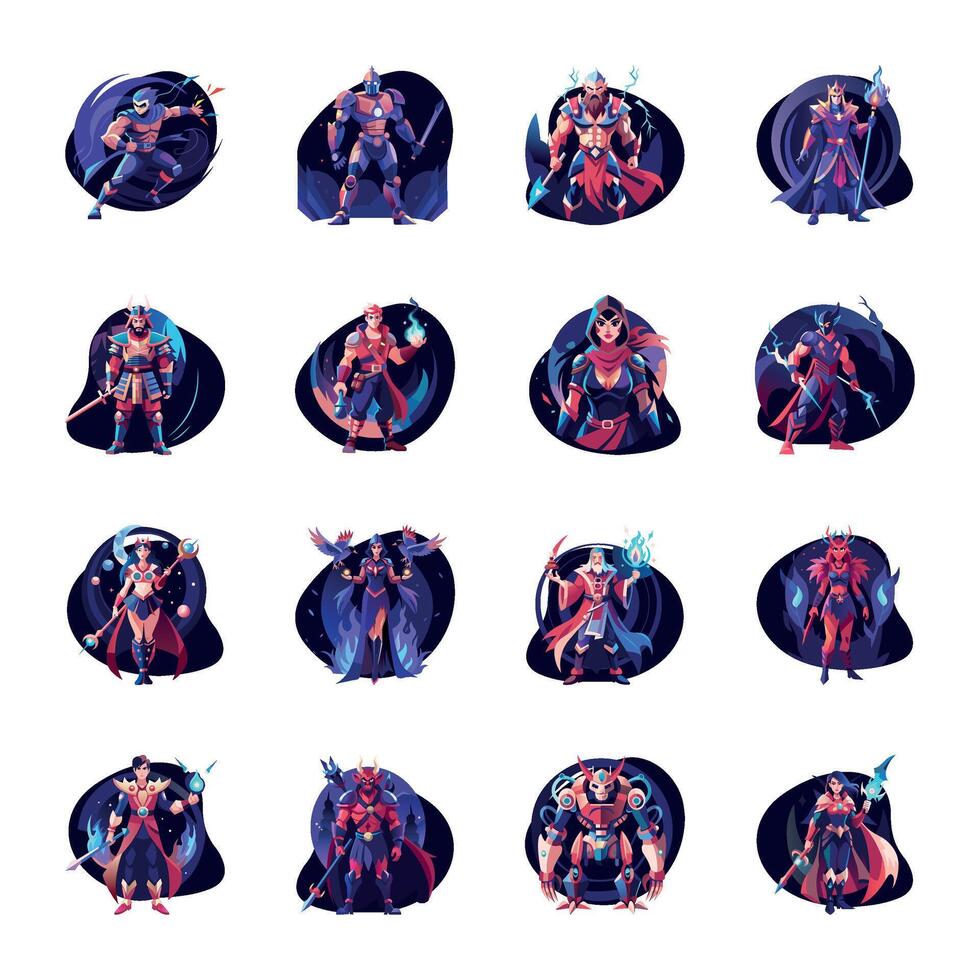 Collection of Fighter Characters Flat Illustrations vector