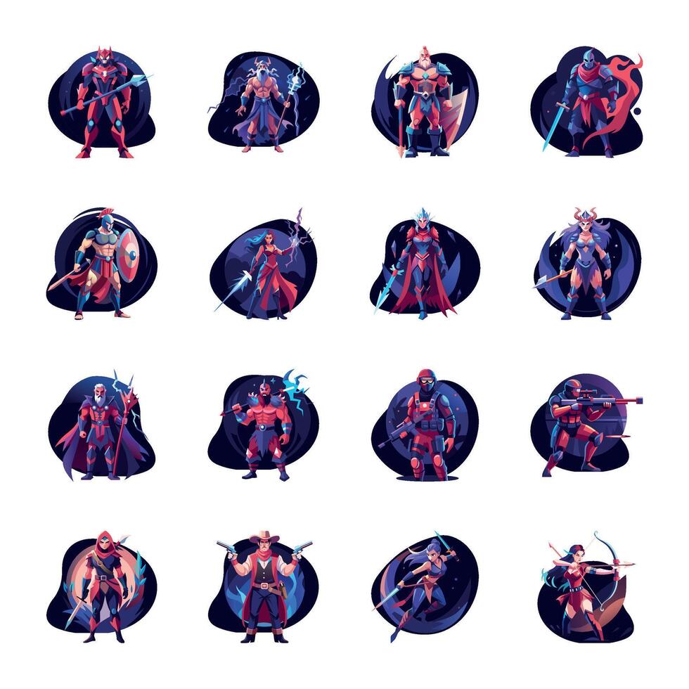Set of Fictional Characters Flat Illustrations vector