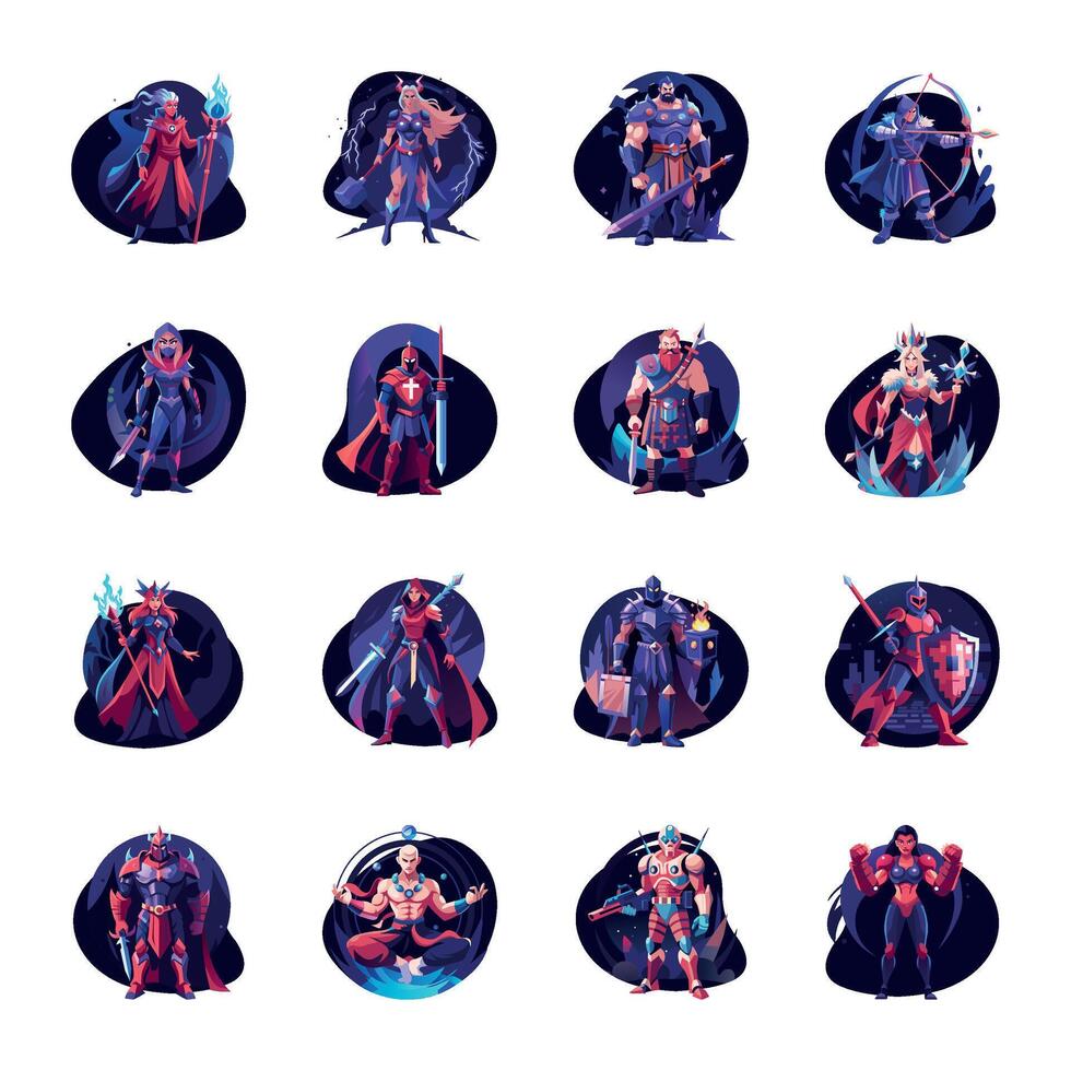Mythical Characters Flat Style Illustrations vector