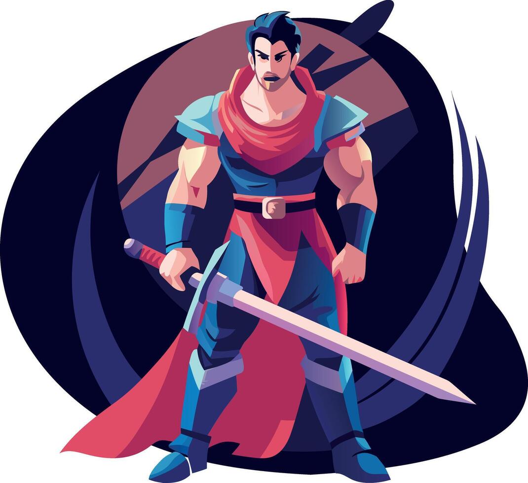 A flat illustration of brave swordsman vector