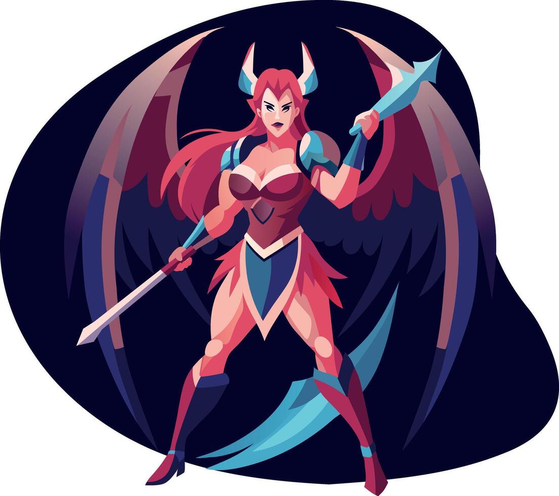 Dagger girl in fighting pose, flat character illustration vector