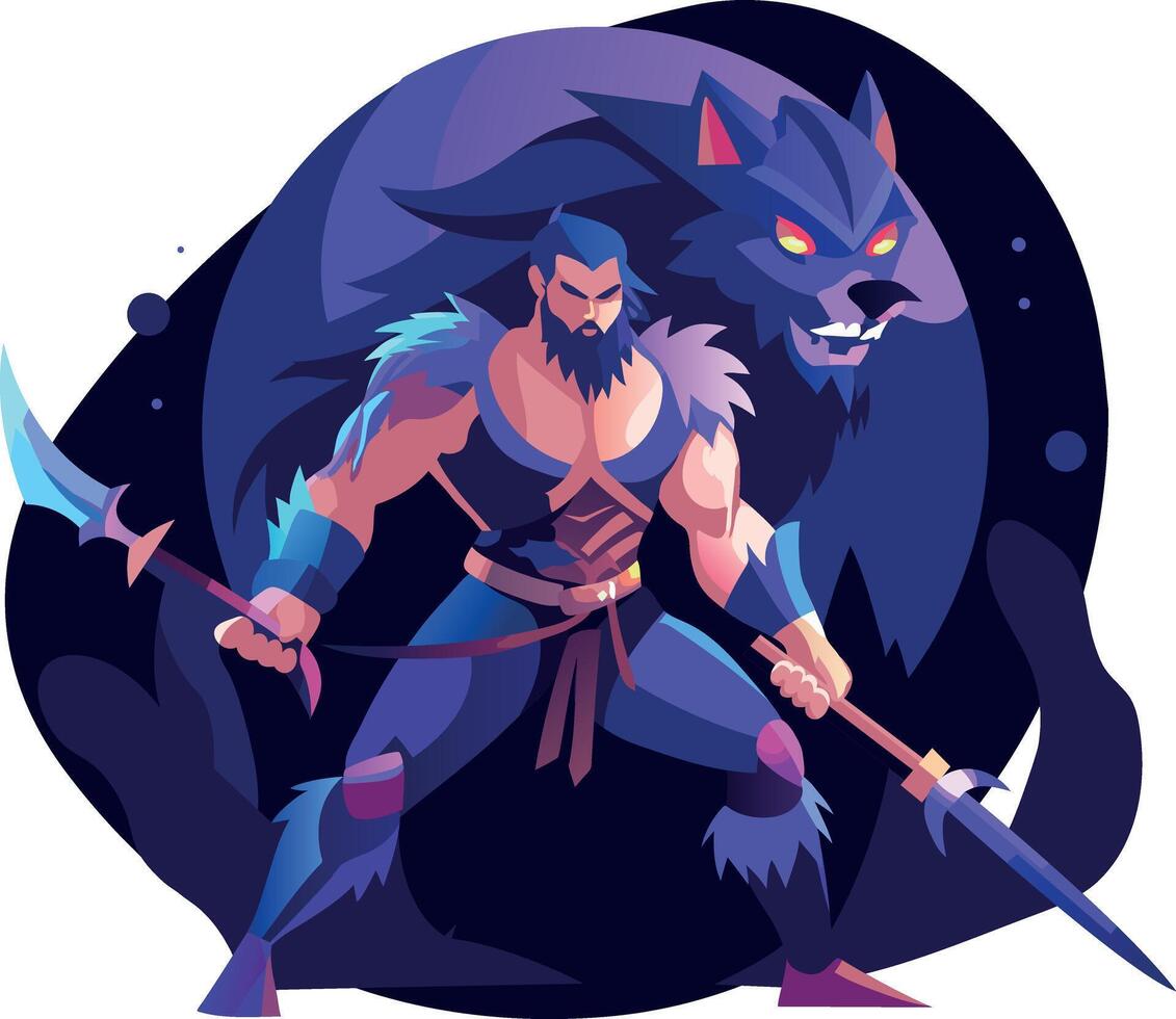 A flat illustration of brave swordsman vector