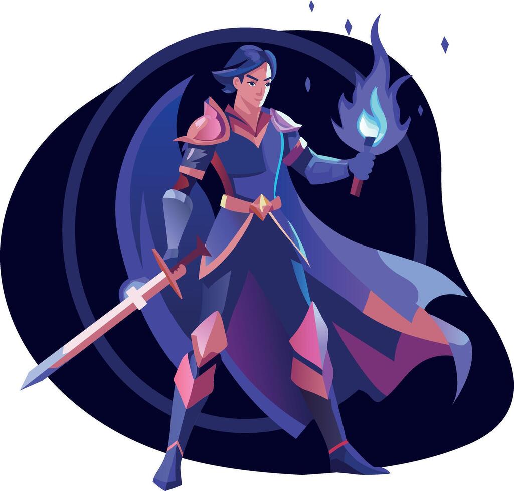 A flat illustration of brave swordsman vector