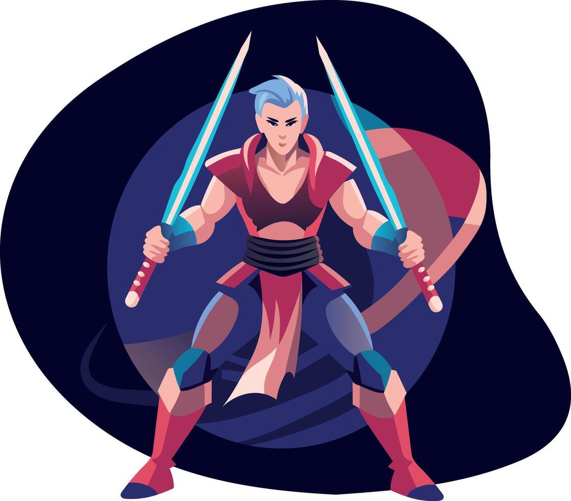 A flat illustration of brave swordsman vector