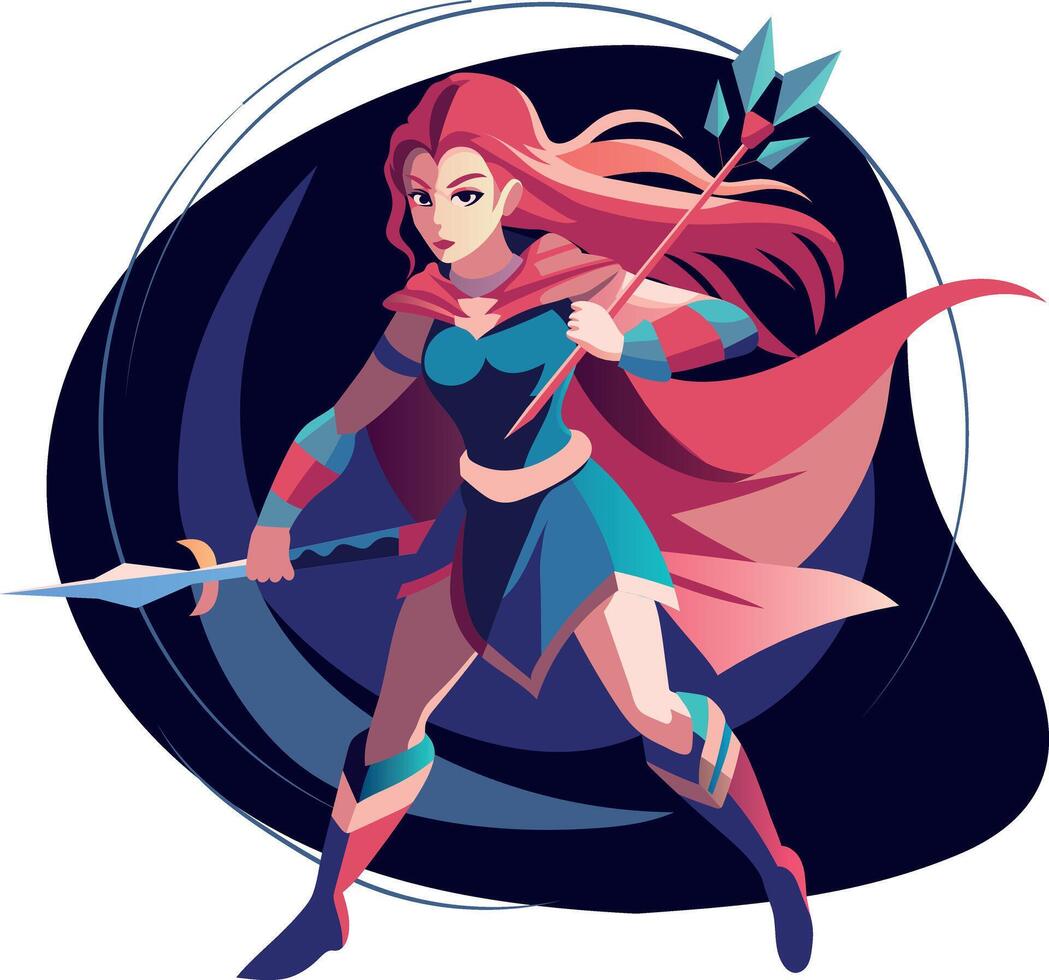 Dagger girl in fighting pose, flat character illustration vector