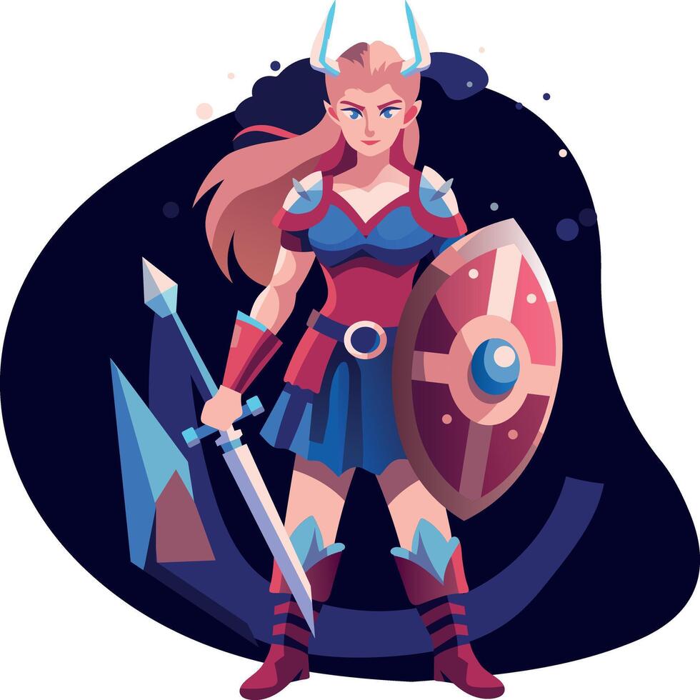 Dagger girl in fighting pose, flat character illustration vector