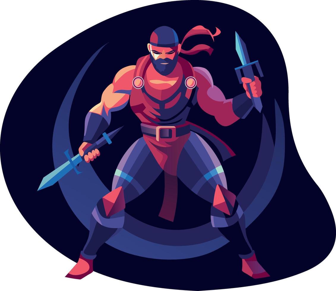 A flat illustration of brave swordsman vector