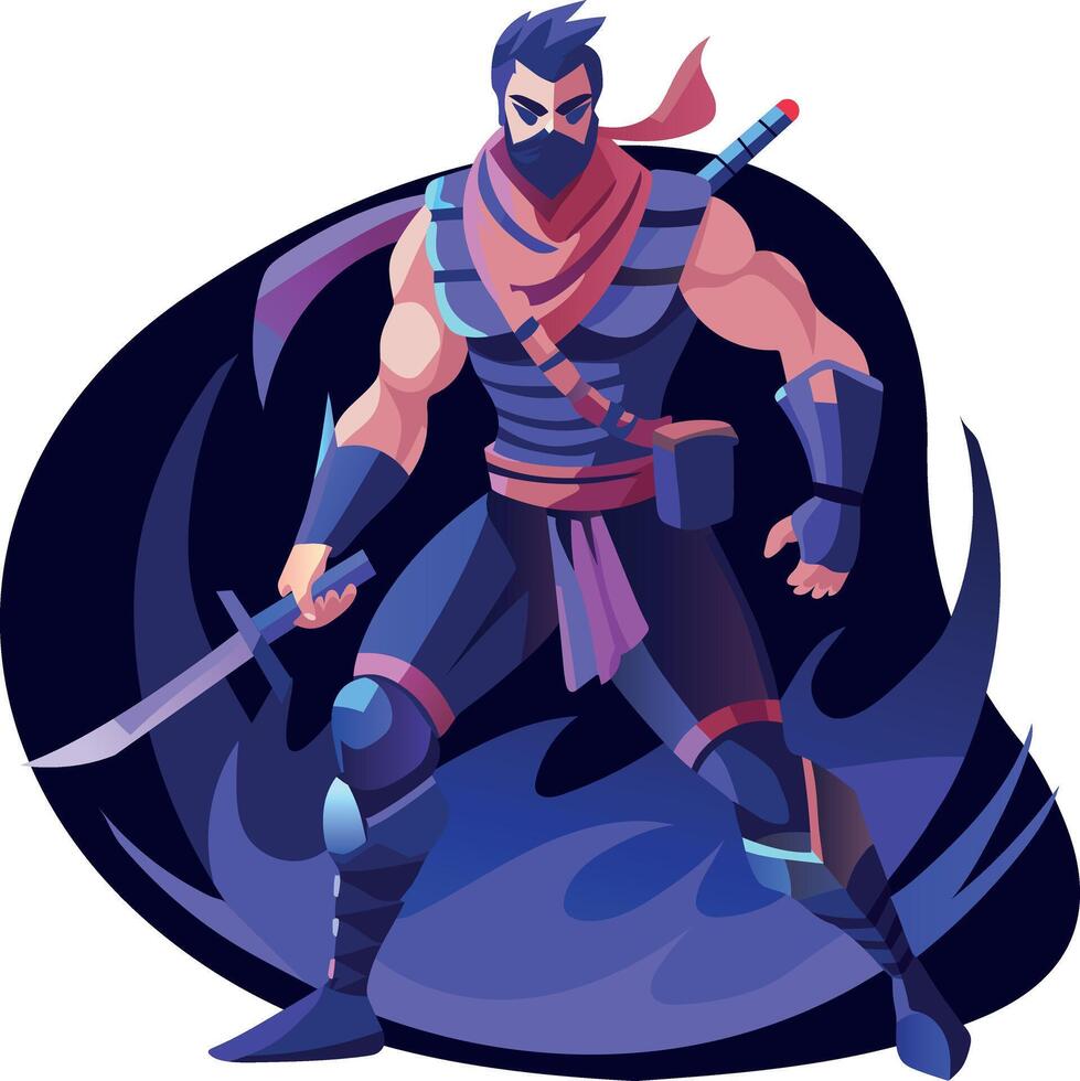 A flat illustration of brave swordsman vector