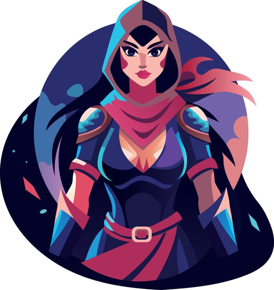 Dagger girl in fighting pose, flat character illustration vector