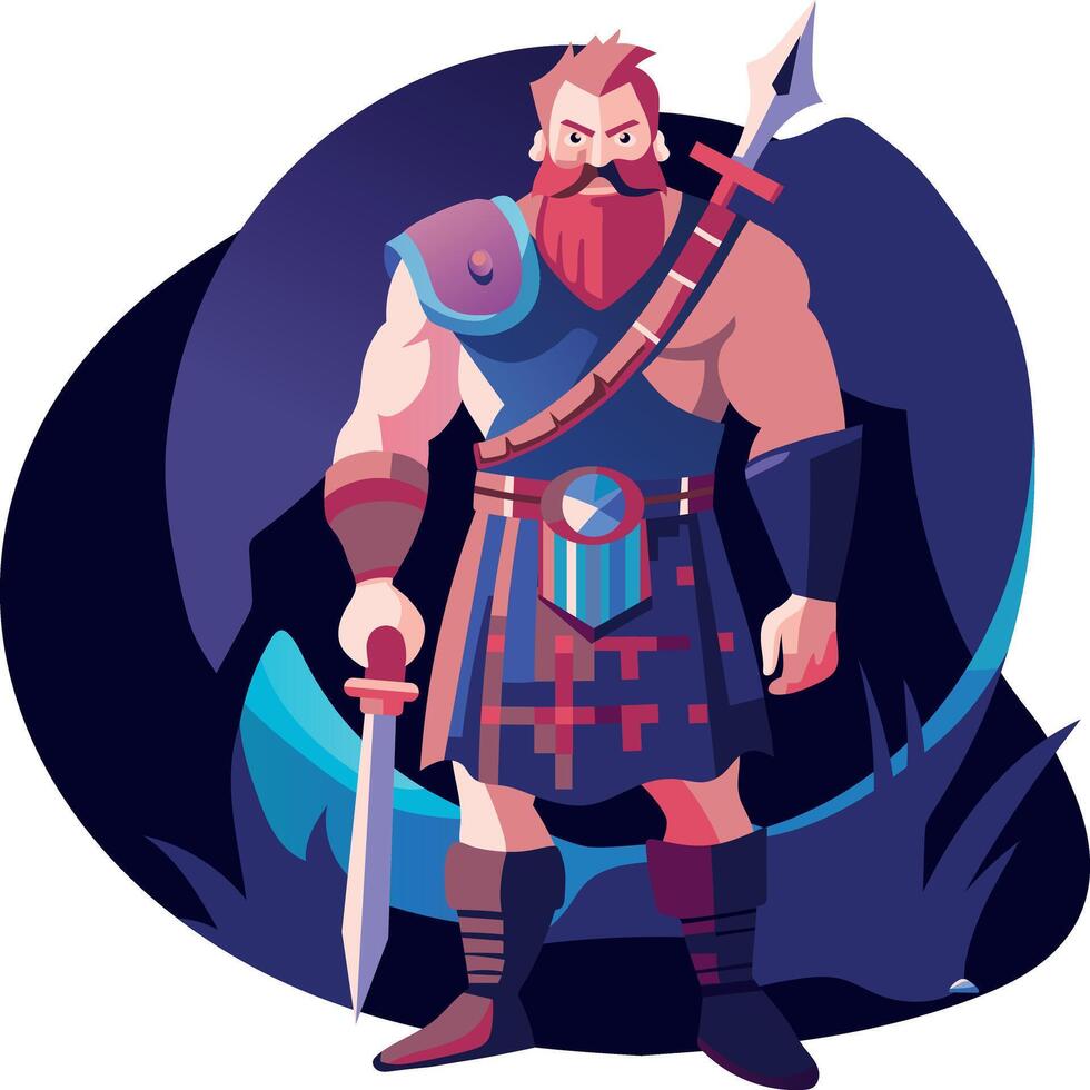 A flat illustration of brave swordsman vector