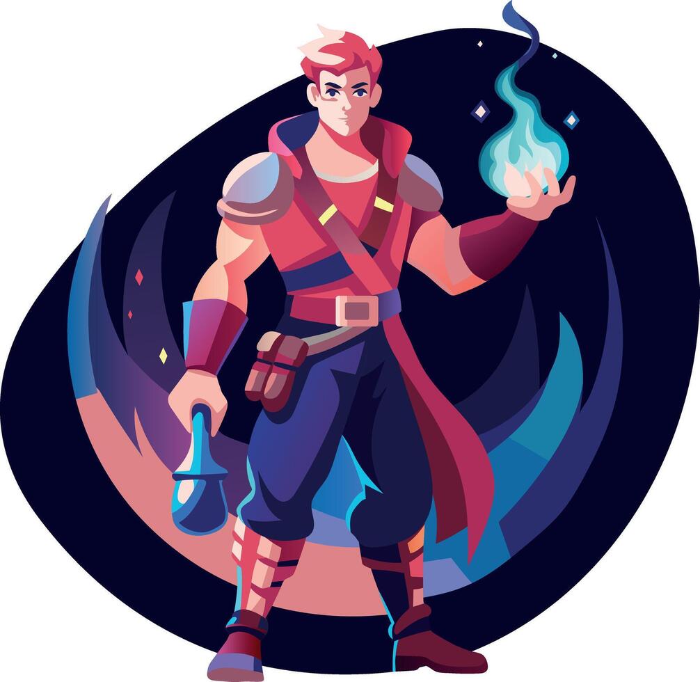 Ninja character in fighting pose, flat illustration vector
