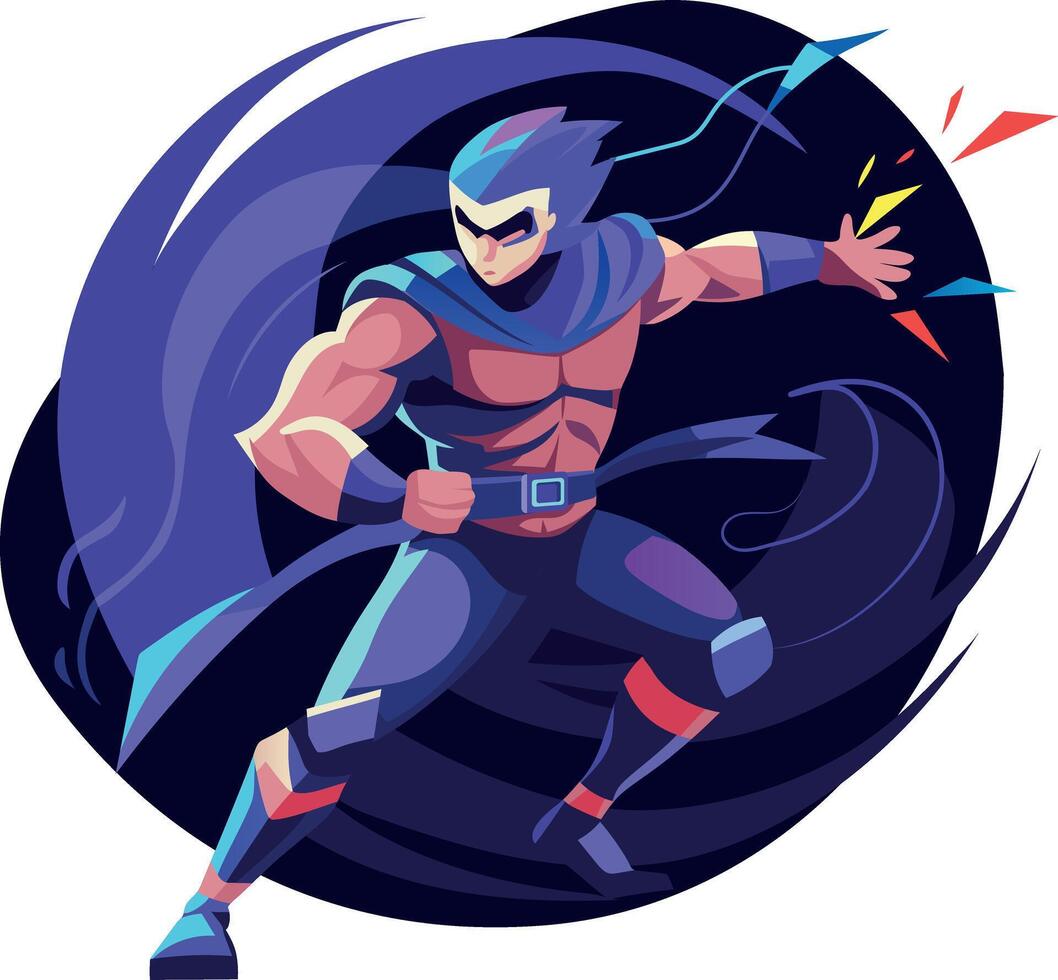 Ninja character in fighting pose, flat illustration vector