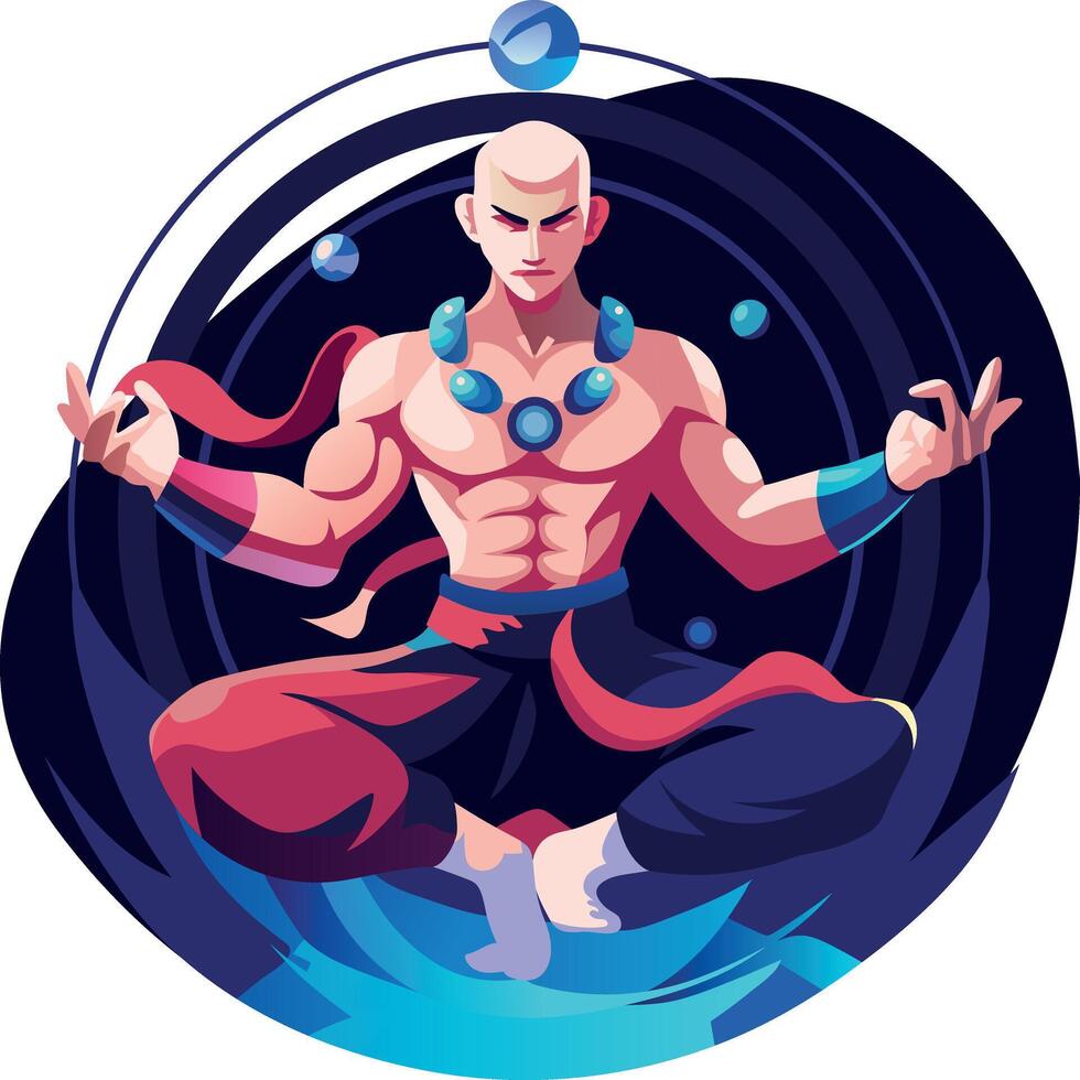 Ninja character in fighting pose, flat illustration vector