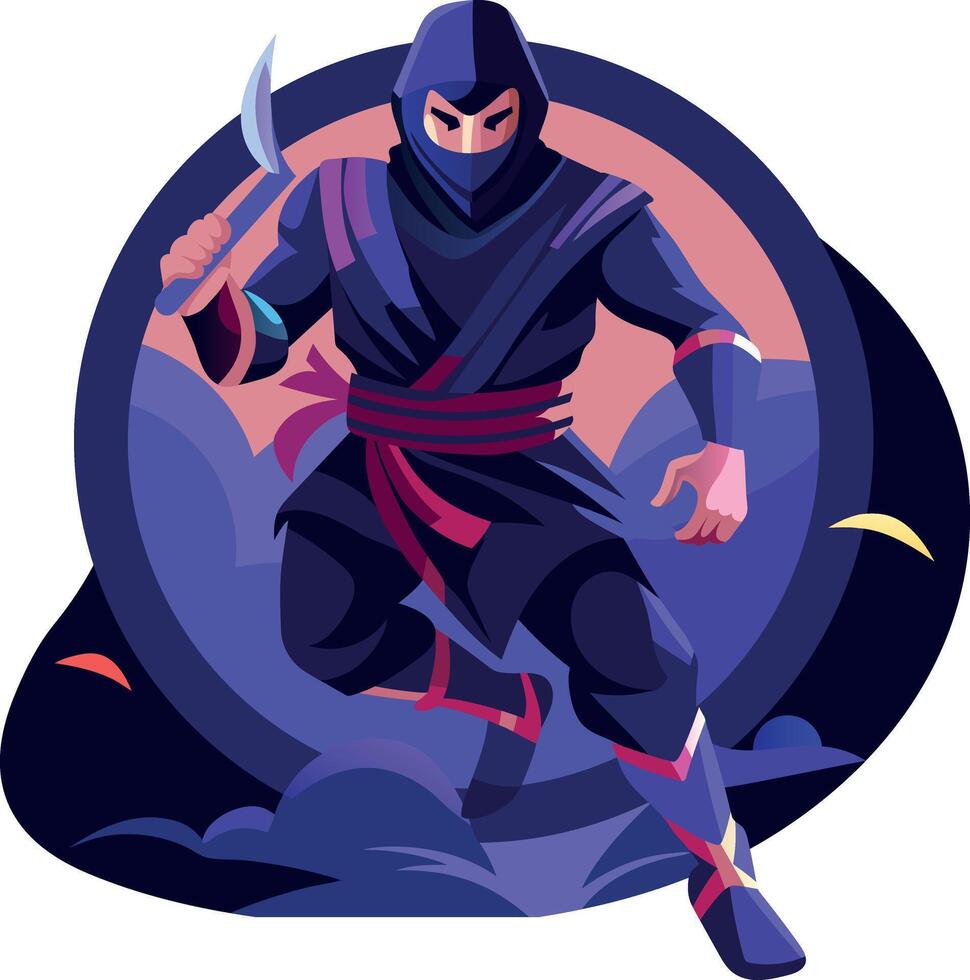 Ninja character in fighting pose, flat illustration vector