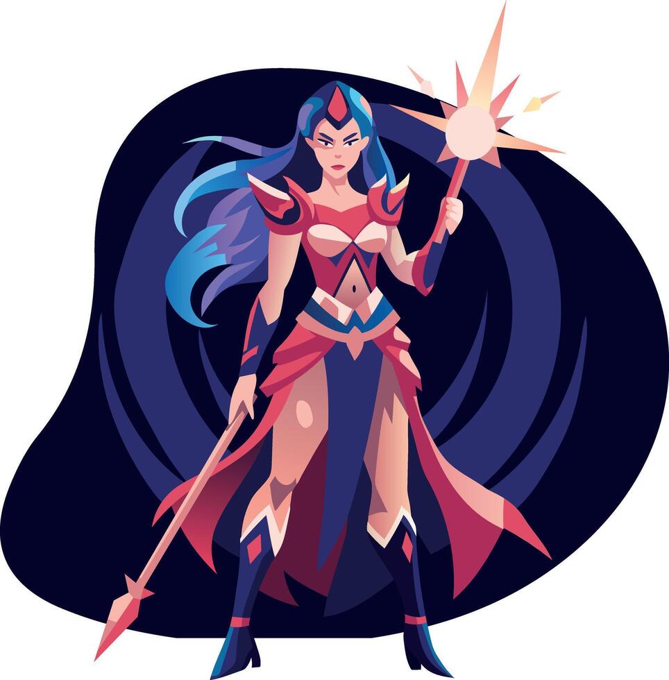 Dagger girl in fighting pose, flat character illustration vector