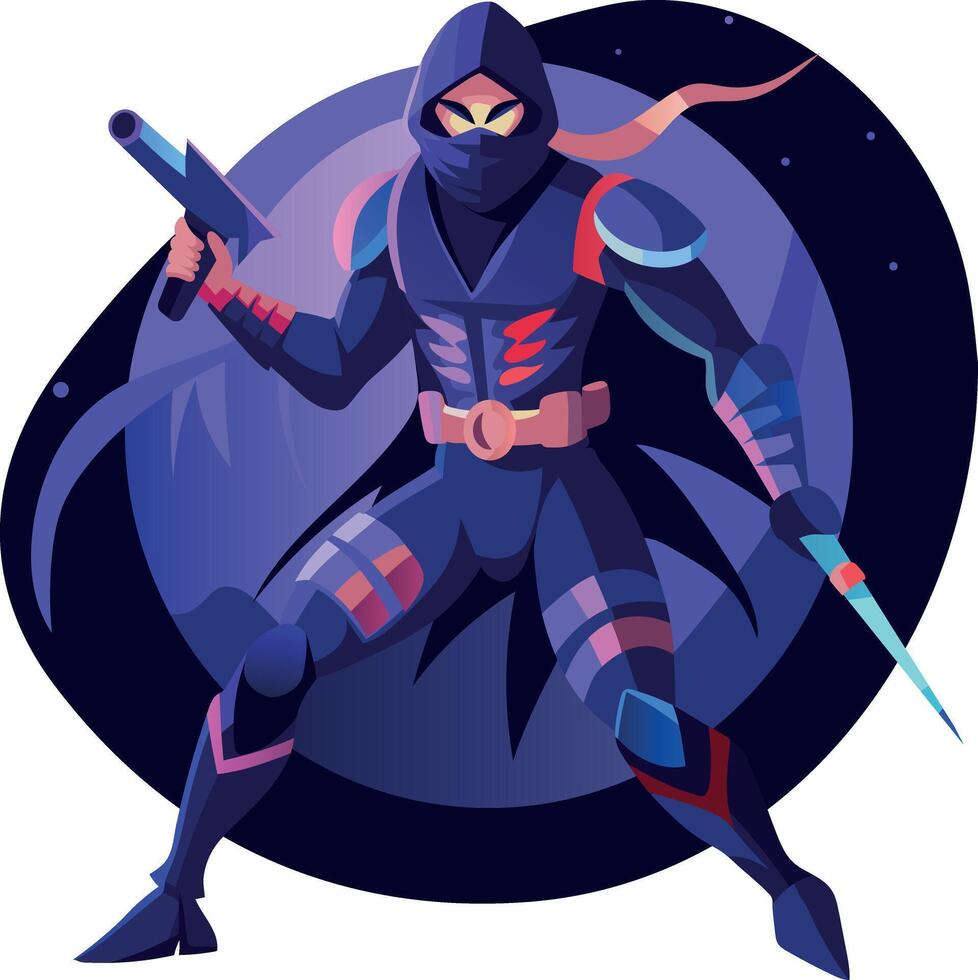Dagger girl in fighting pose, flat character illustration vector