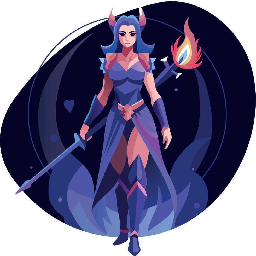 Dagger girl in fighting pose, flat character illustration vector