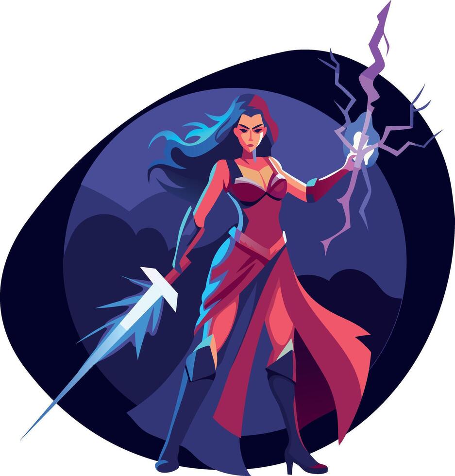 Dagger girl in fighting pose, flat character illustration vector