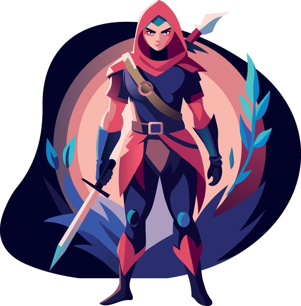 A flat illustration of brave swordsman vector