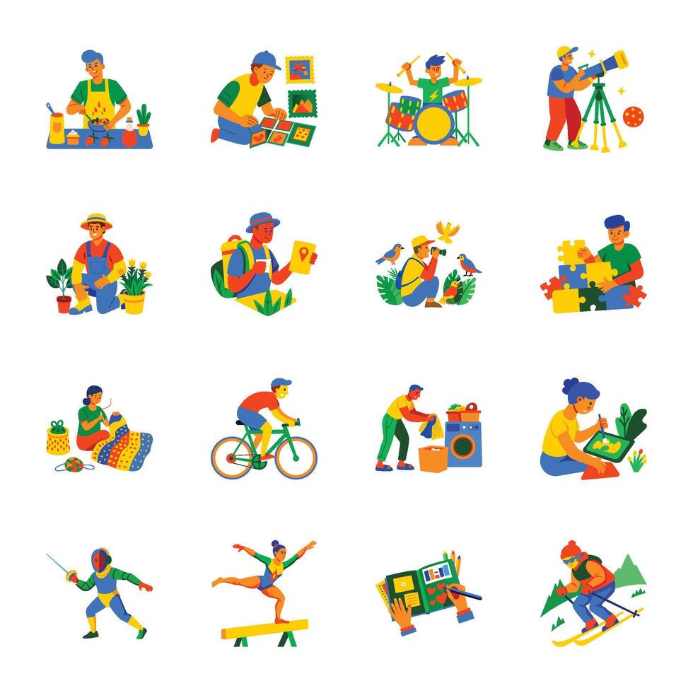 Set of Fun Activities Flat Style Icons vector