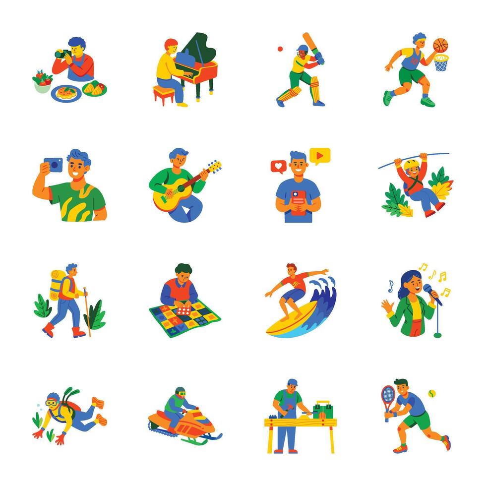 Set of Recreational Hobbies Flat Style Icons vector