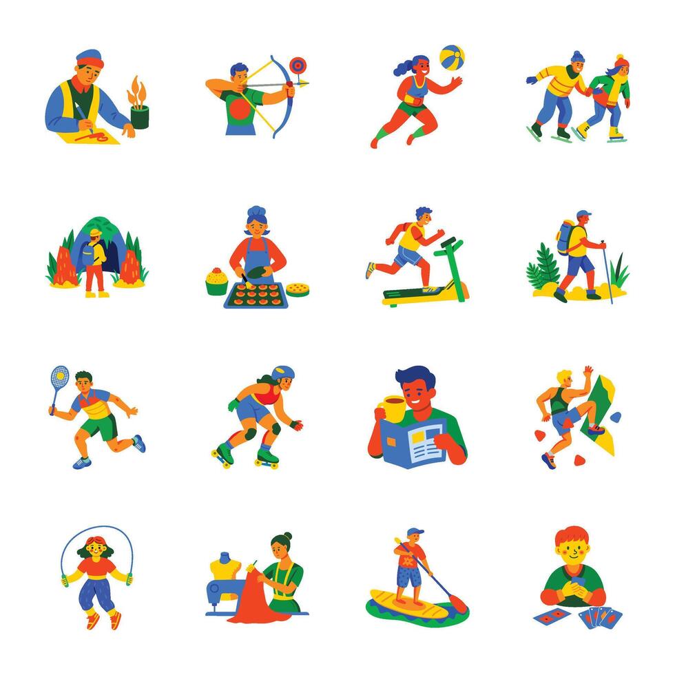 Collection of Hobbies Flat Style Icons vector
