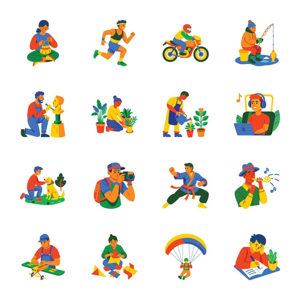 Collection of Hobbies and Recreation Flat Style Icons vector
