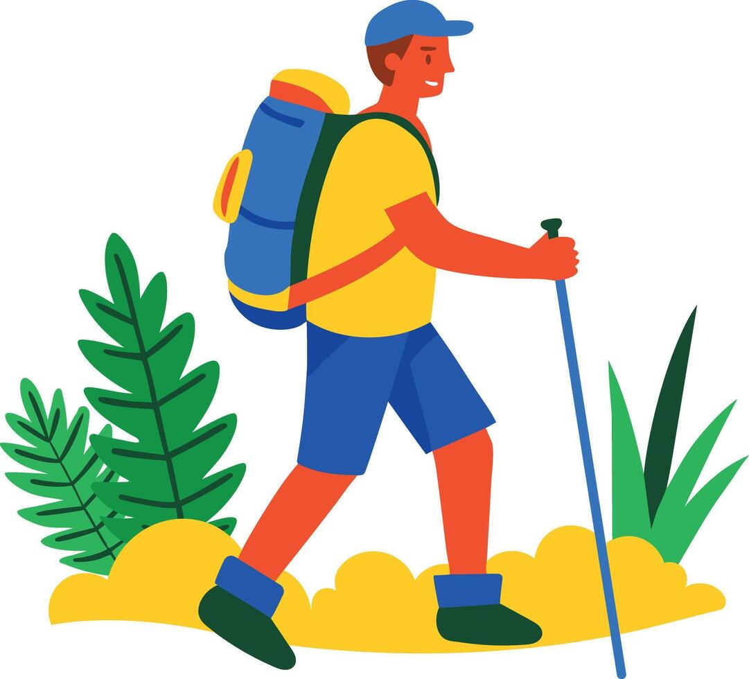 Flat character icon depicting hiking vector
