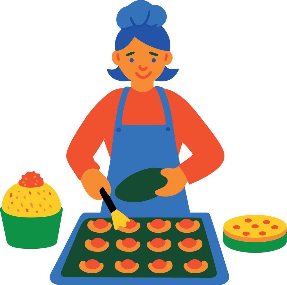Flat character icon of girl doing baking vector