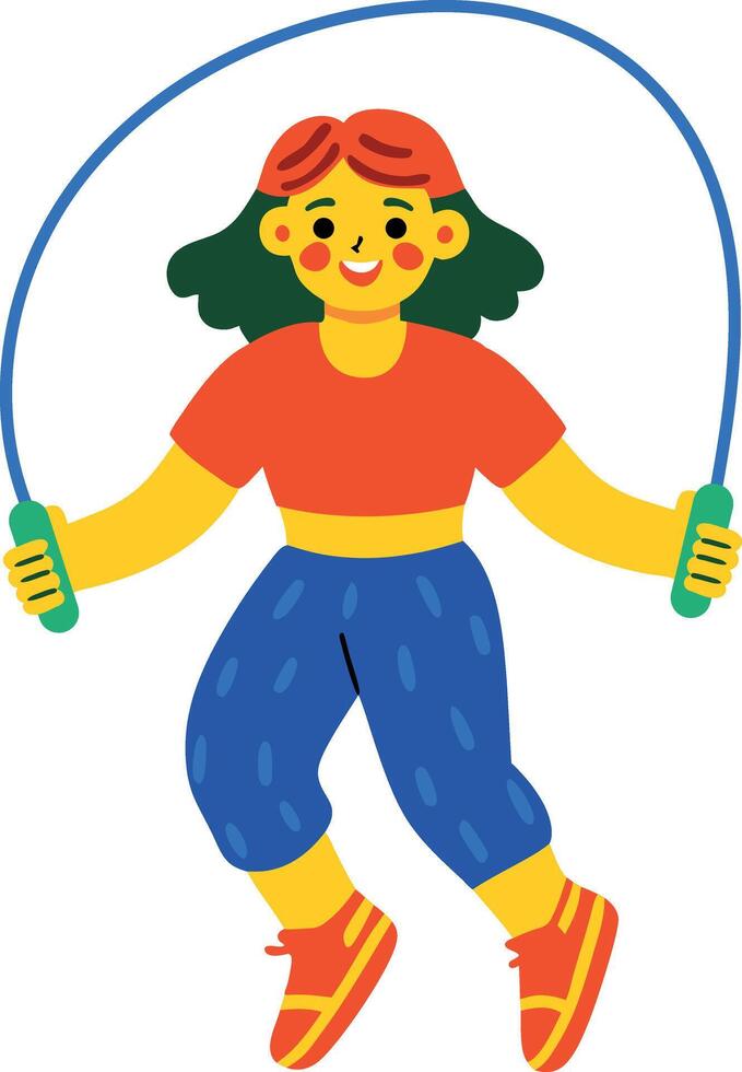 Flat style icon of girl skipping rope vector