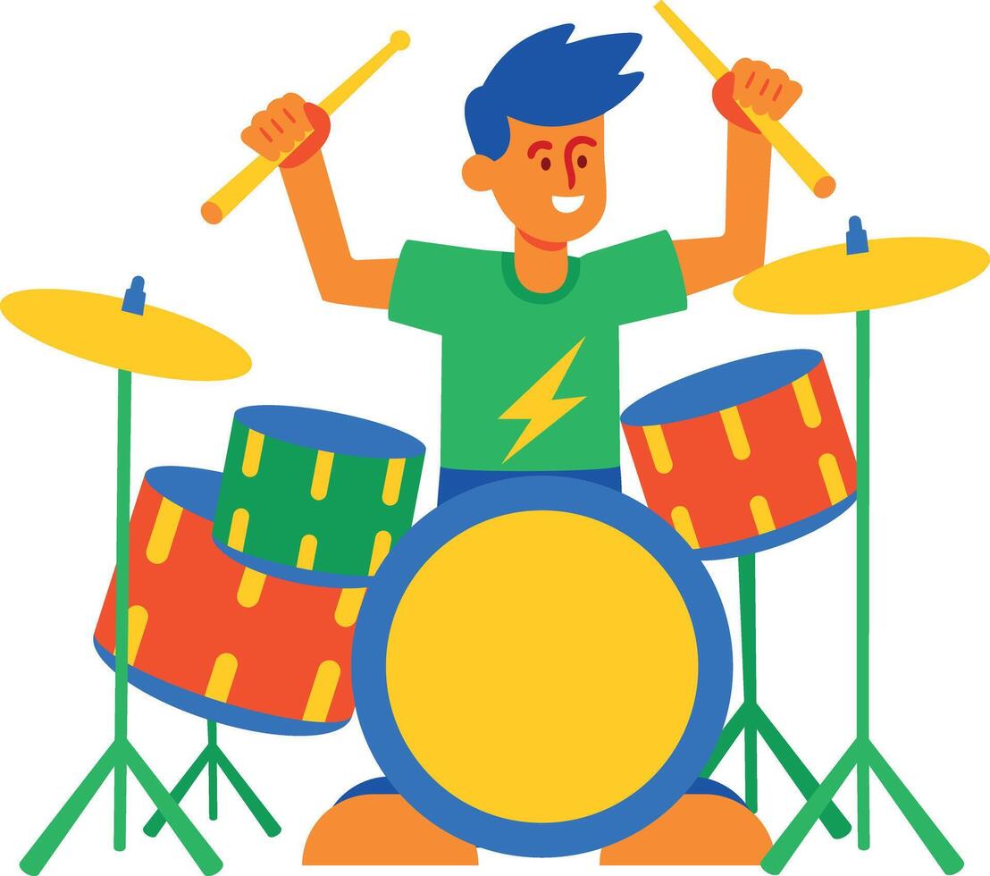A flat character icon of drumming boy vector