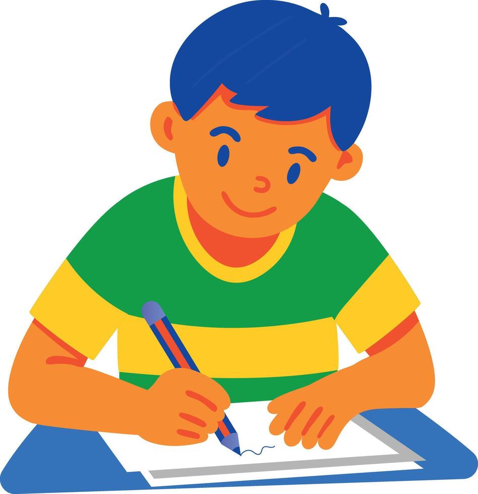 A flat icon of boy writing in notebook vector