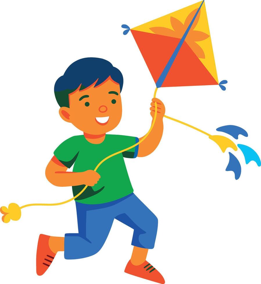 A flat icon of boy flying kite vector