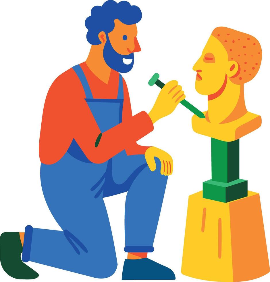A flat icon of man making sculpture vector