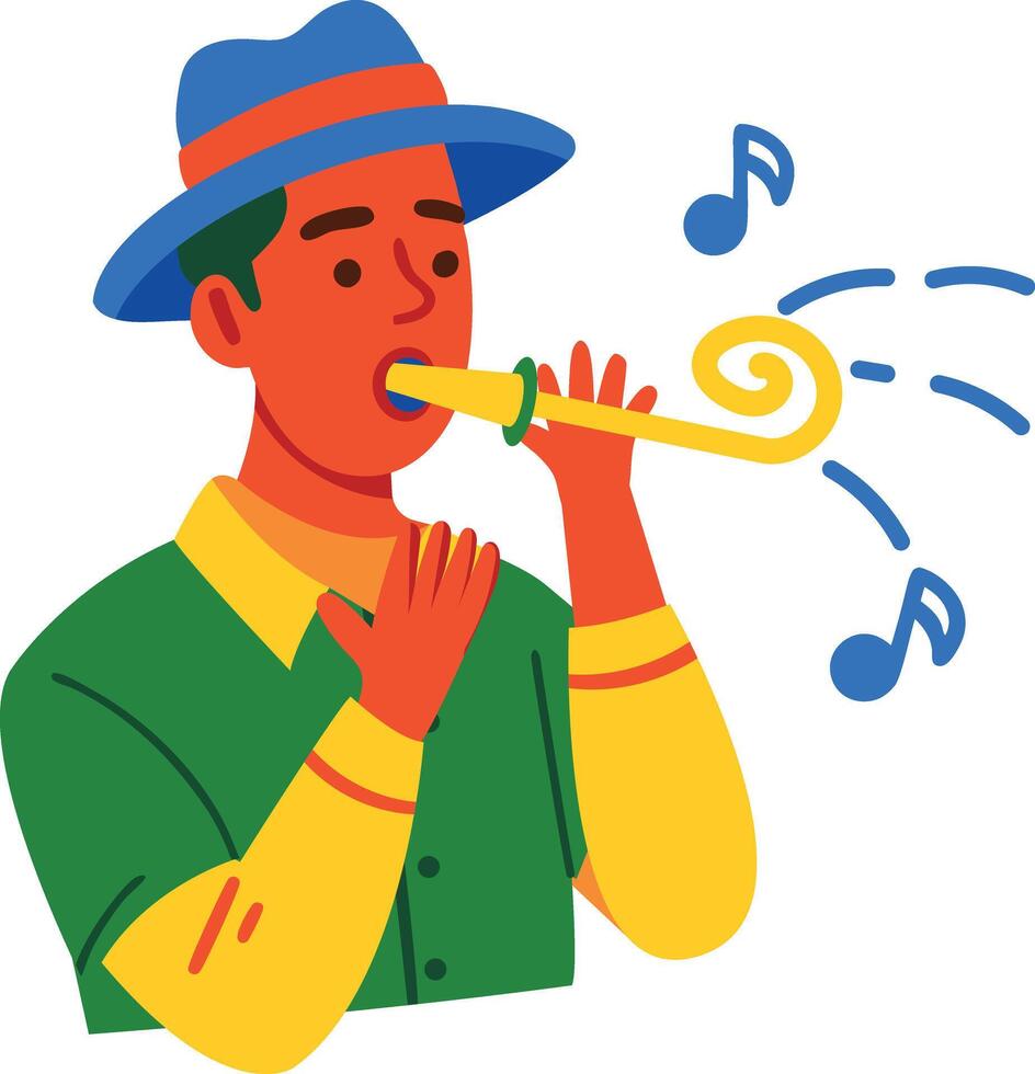 A flat icon of boy whistling party blower vector
