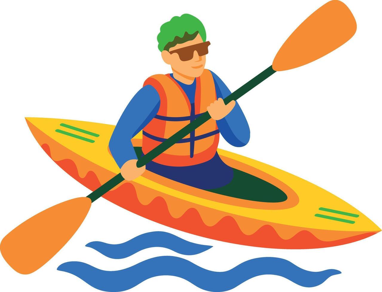 Kayaking sport character icon in flat style vector