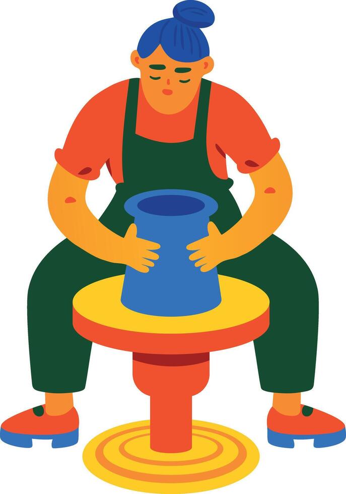 A flat icon of a girl doing pottery vector