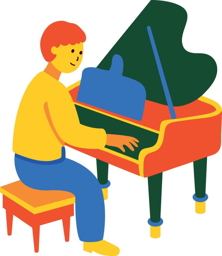 A flat style icon of a person playing piano vector
