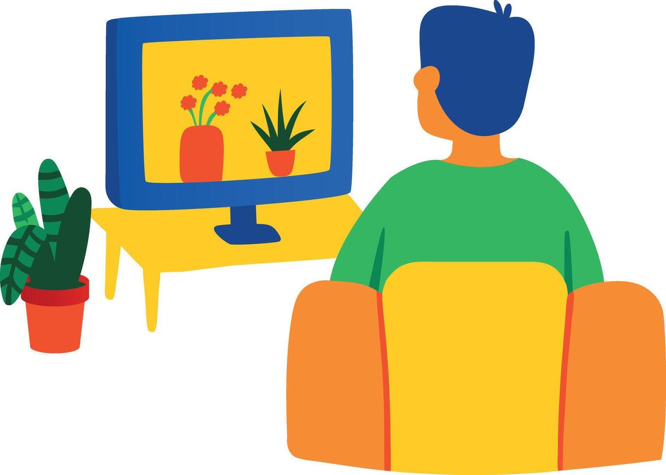 A boy watching tv shows, flat icon vector