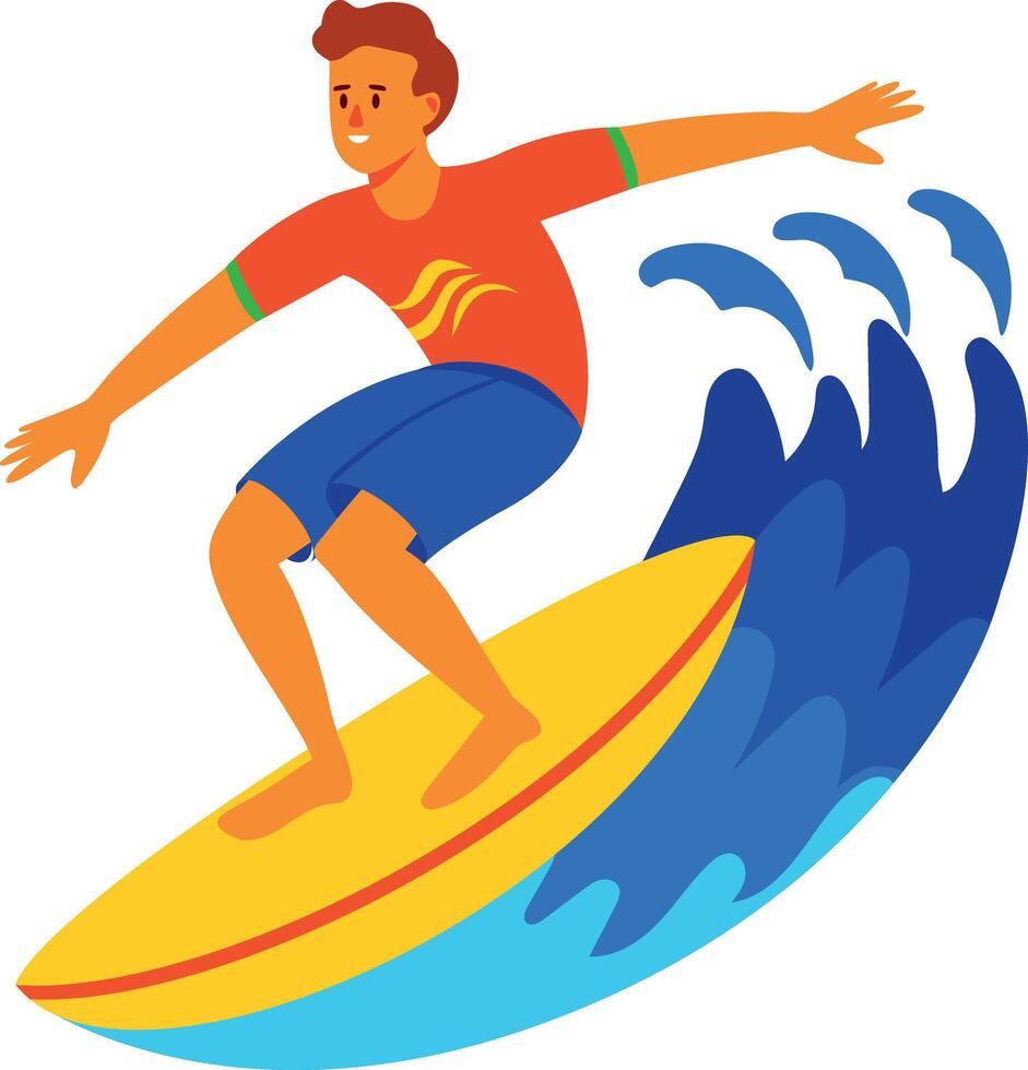 Flat character icon of a surfing boy vector