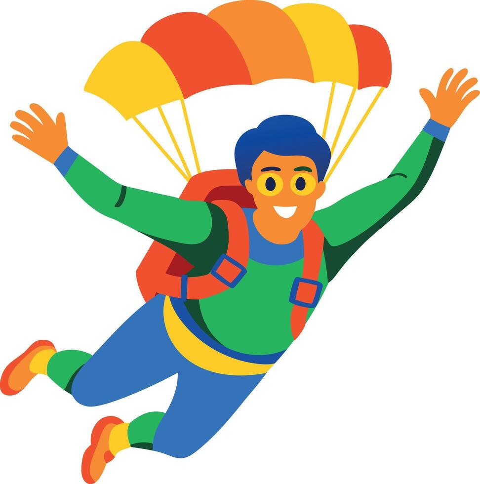 Happy person enjoying skydiving, flat icon vector