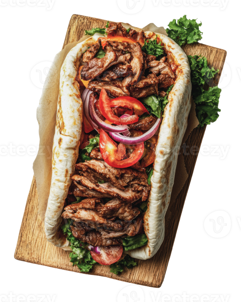 Delicious grilled meat wrap with fresh vegetables png