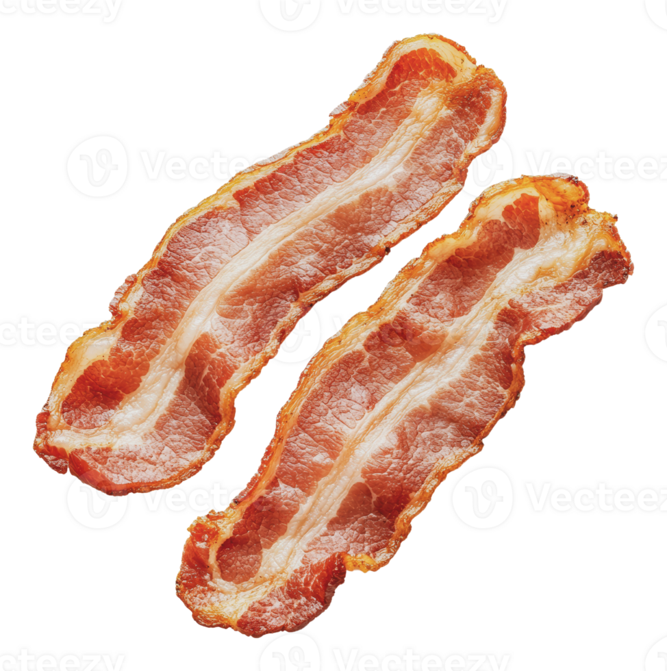 Crispy bacon strips on a clean white background png